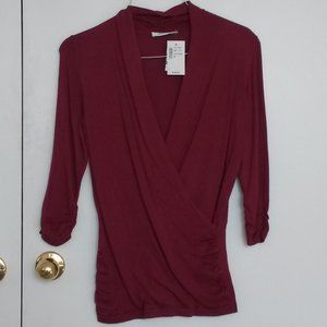 Ricki's Wine Pink Faux Wrap V-neck Sweater, Small